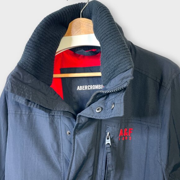 Abercrombie & Fitch Coat Men's LARGE Blue Red Fleece Lined Y2K - Picture 2 of 11